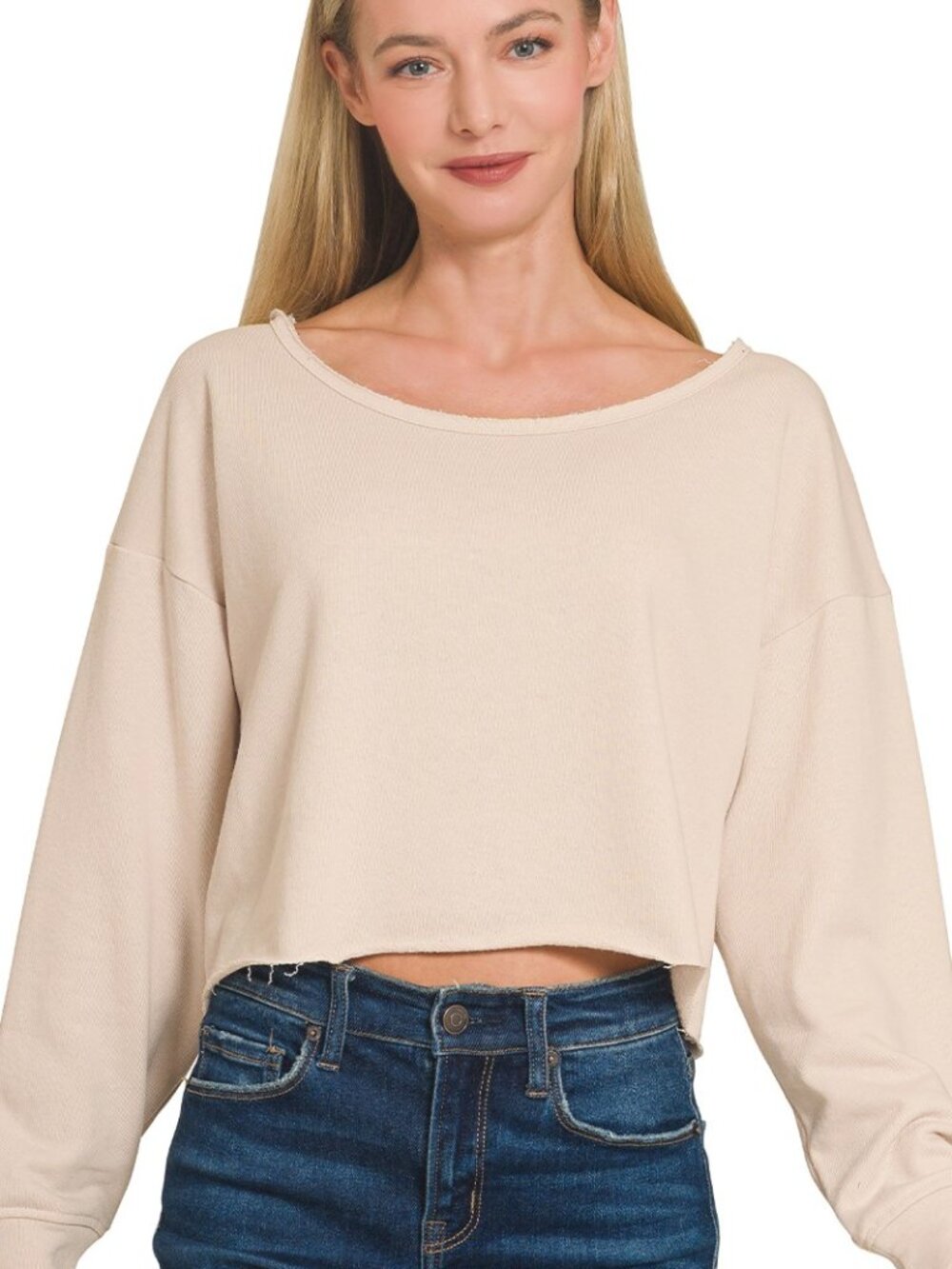318 | French Terry Boat Neck Top - Sand Beige